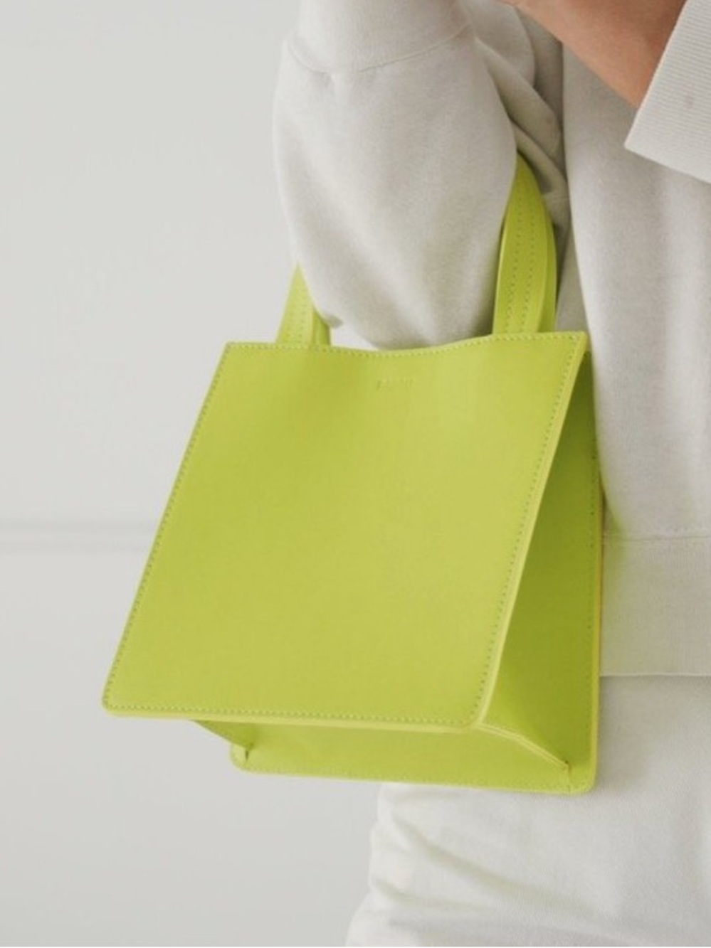 NWT Baggu Small Leather Retail Tote Chartreuse Neon Green Bag